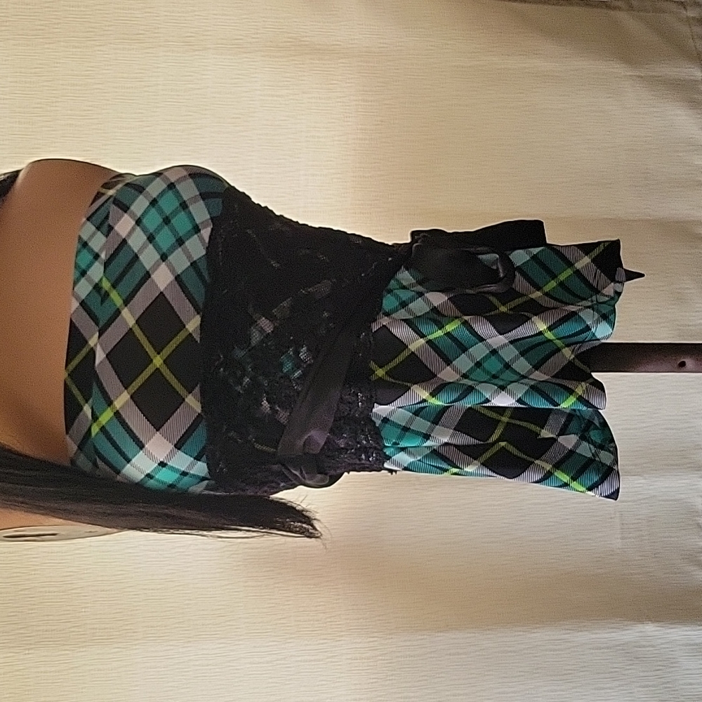 Green Tartan Tube Top Lace